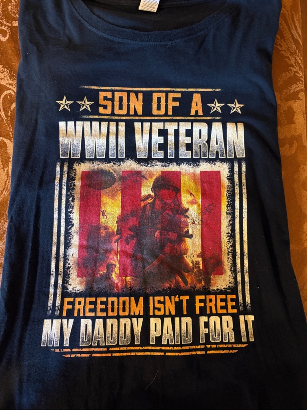 Fruit of the Loom Navy Son of a WWII Veteran Graphic Short Sleeved TShirt 4X